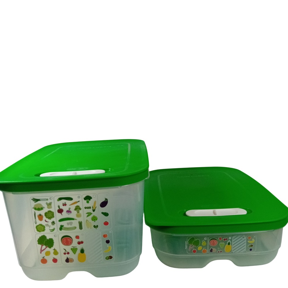 Set 2 Tupperware FridgeSmart 1.8L 4.4L Green Lid Produce Saver Storage Kitchen